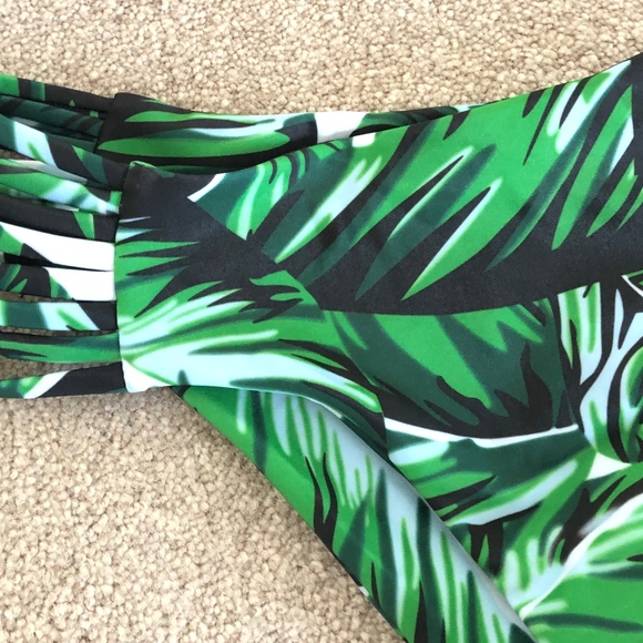Tropical Leaf Print Caged Bikini Bottom - Picture 2 of 5